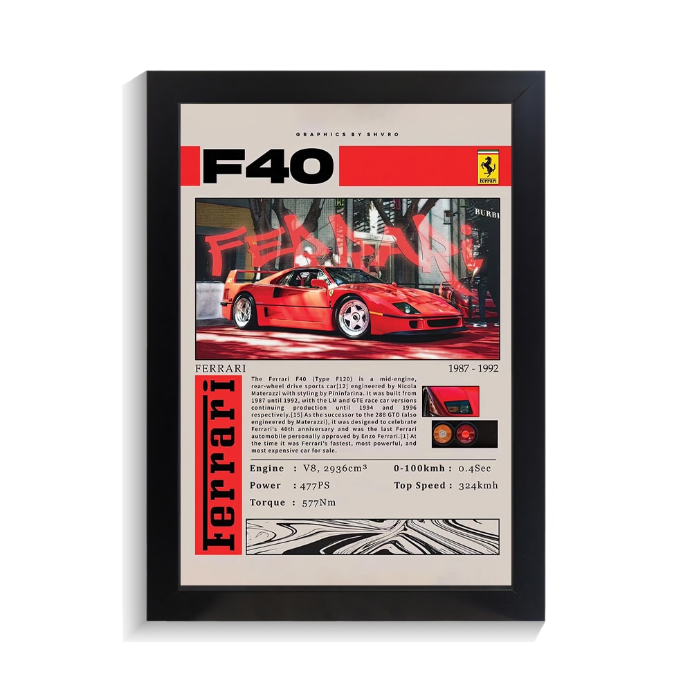 تابلو ماشین طرح فراری F40 کد PF-23257 تابلو ماشین طرح فراری F40 کد PF 23257